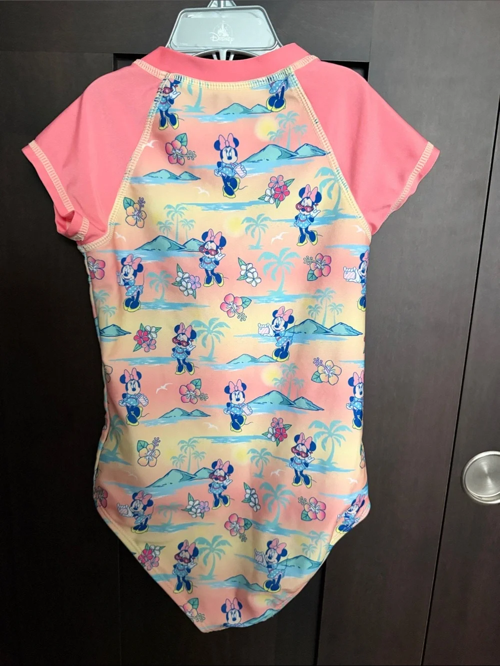 Disney Girls Minnie Mouse Short Sleeve Rashguard One Piece Swimsuit size 6/6X